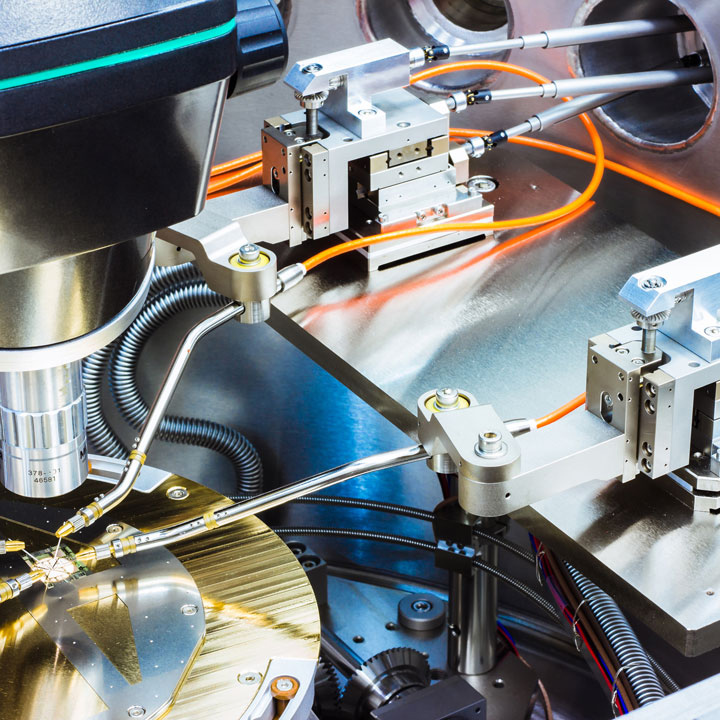 Probe stations for wafers and substrates in a high vacuum environment, at cryogenic temperatures.